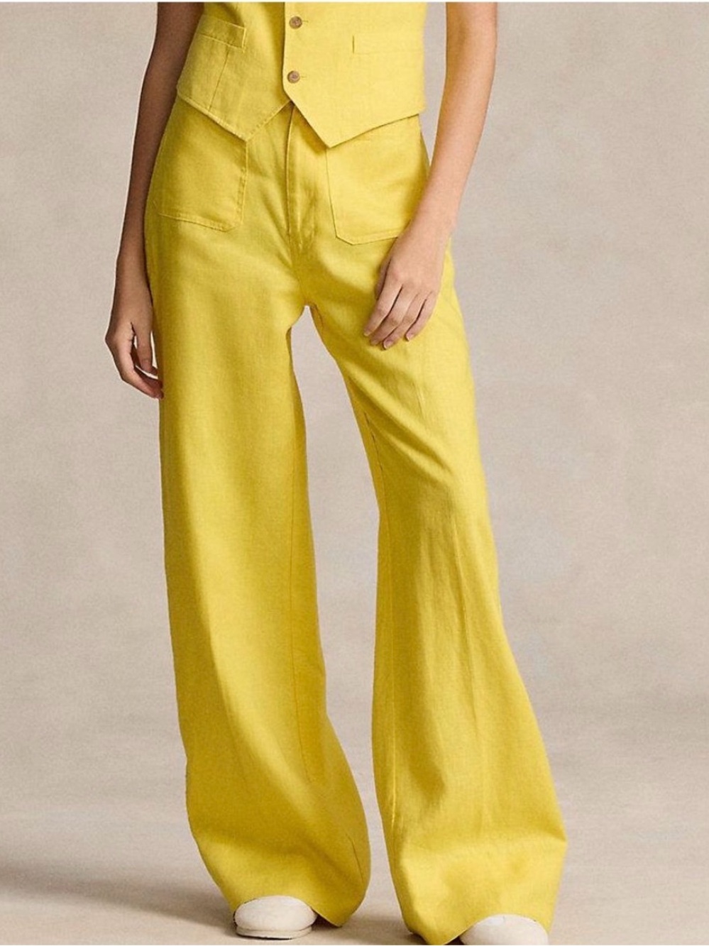 Ralph Lauren Yellow Wide-Leg Linen Pants - Size 4